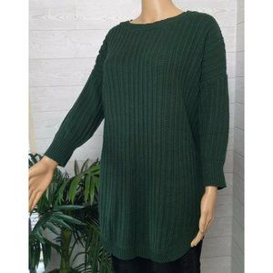 K. Jordon Womens XL Green Cozy Long Tunic Chunky Knit Sweater 3/4 Sleeve Blouse